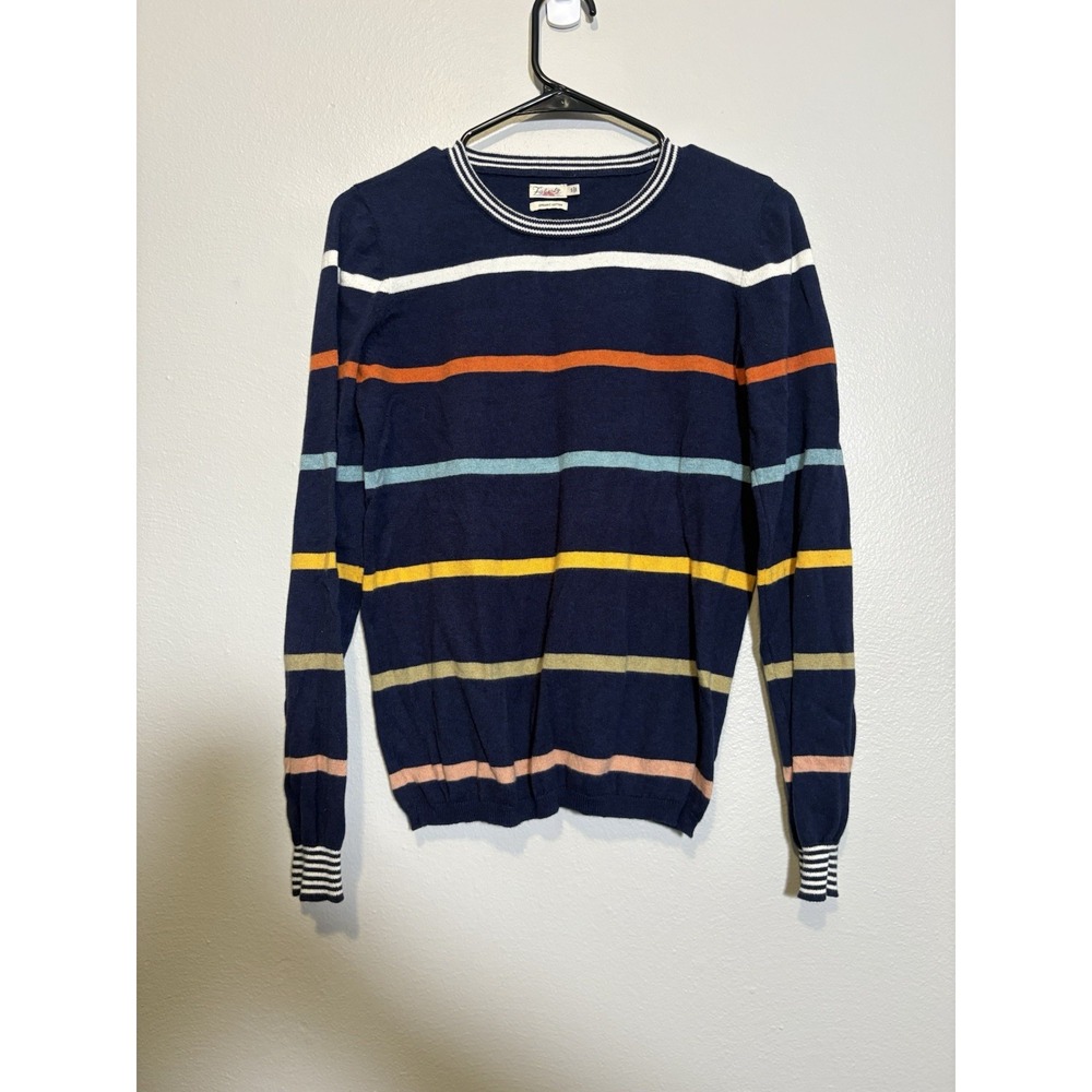 Faherty Surf Sweater Womens S Gray Multicolor Stripe Cotton Cashmere Blend Knit